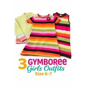 Gymboree Girls Stripe Knit Bundle Cardigan and 2 Sweater Dresses Size 6-7 3pc